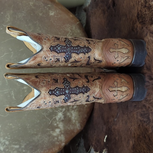 CORRAL C1167 antique tan distressed leather cowgirl western boots square toe 9.5 - Picture 6 of 16